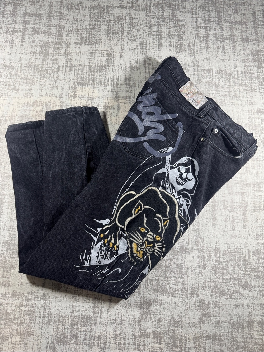 Ed Hardy Panther Reaper Relaxed Jeans sz 28 Denim Mens 41Length , 29Ins